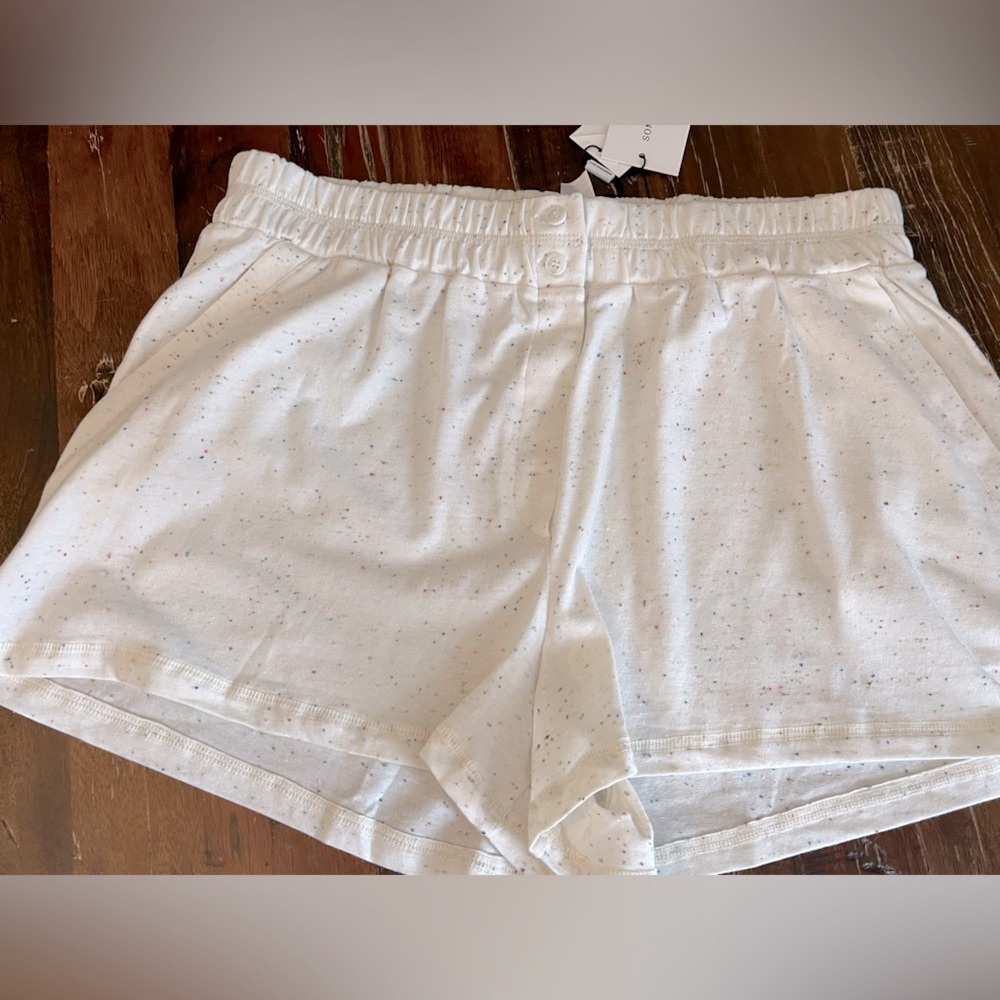 NWT $75 Something Navy confetti Made in Italy white cotton blend w pockets